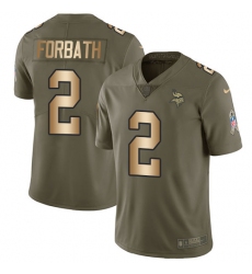 Men's Nike Minnesota Vikings #2 Kai Forbath Limited Olive/Gold 2017 Salute to Service NFL Jersey