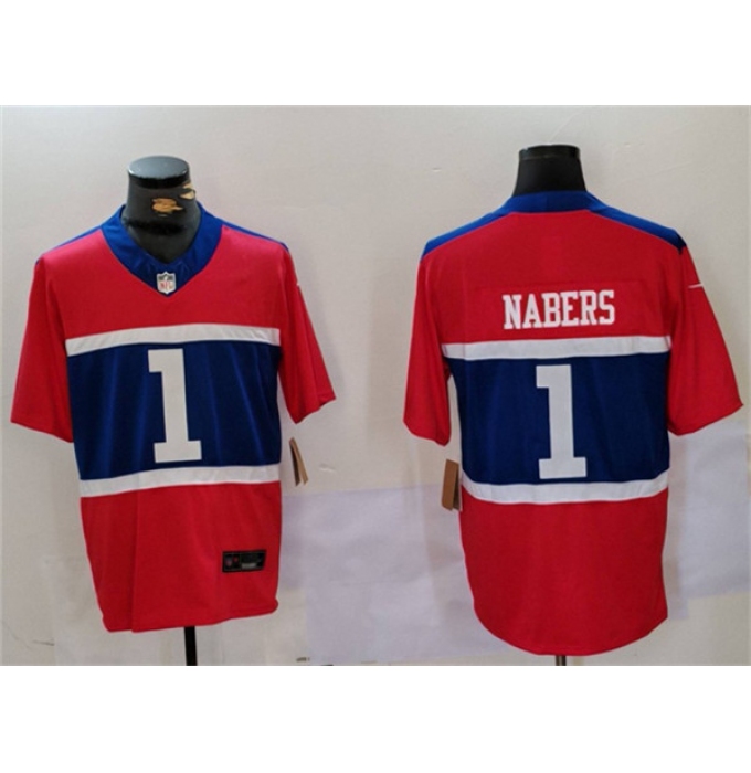 Men's New York Giants #1 Malik Nabers Red 2024 F.U.S.E. Vapor Untouchable Limited Football Stitched Jersey