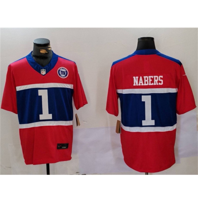 Men's New York Giants #1 Malik Nabers Red 2024 F.U.S.E. With Vapor Untouchable Limited Football Stitched Jersey