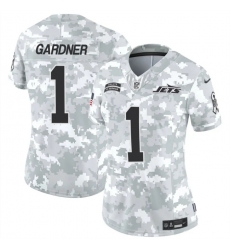 Women's New York Jets #1 Sauce Gardner 2024 F.U.S.E Arctic Camo Salute To Service Limited Stitched Jersey(Run Small)