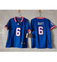 Youth New York Giants #6 Jaxson Dart Blue 2025 Draft F.U.S.E. Throwback Untouchable Limited Stitched Jersey