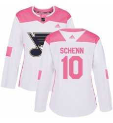 Women's Adidas St. Louis Blues #10 Brayden Schenn Authentic White/Pink Fashion NHL Jersey