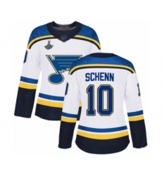 Women's St. Louis Blues #10 Brayden Schenn Authentic White Away 2019 Stanley Cup Champions Hockey Jersey
