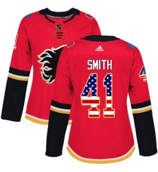 Women's Adidas Calgary Flames #41 Mike Smith Authentic Red USA Flag Fashion NHL Jersey