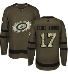Men's Adidas Carolina Hurricanes #17 Rod Brind'Amour Authentic Green Salute to Service NHL Jersey