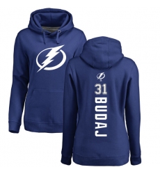 NHL Women's Adidas Tampa Bay Lightning #31 Peter Budaj Royal Blue Backer Pullover Hoodie