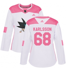 Women's Adidas San Jose Sharks #68 Melker Karlsson Authentic White/Pink Fashion NHL Jersey