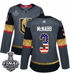 Women's Adidas Vegas Golden Knights #3 Brayden McNabb Authentic Gray USA Flag Fashion 2018 Stanley Cup Final NHL Jersey