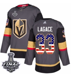 Men's Adidas Vegas Golden Knights #33 Maxime Lagace Authentic Gray USA Flag Fashion 2018 Stanley Cup Final NHL Jersey