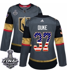 Women's Adidas Vegas Golden Knights #37 Reid Duke Authentic Gray USA Flag Fashion 2018 Stanley Cup Final NHL Jersey