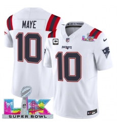 Men's New England Patriots #10 Drake Maye White 2025 F.U.S.E. Super Bowl LX And 1-Star C Vapor Limited Football Stitched Jersey