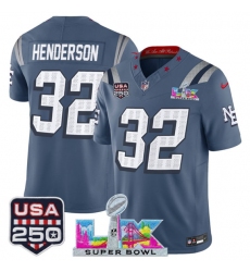 Men's New England Patriots #32 TreVeyon Henderson Storm Blue 2025 F.U.S.E. Super Bowl LX & USA 250“Rivalries” Vapor Limited Football Stitched Jersey