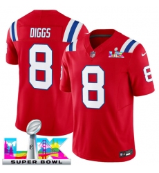 Men's New England Patriots #8 Stefon Diggs Red 2025 F.U.S.E. Super Bowl LX Vapor Limited Football Stitched Jersey