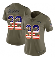 Women's Nike New York Jets #32 Juston Burris Limited Olive/USA Flag 2017 Salute to Service NFL Jersey