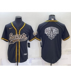 Men's New Orleans Saints Black Team Big Logo With Patch Cool Base Stitched Baseball Jersey