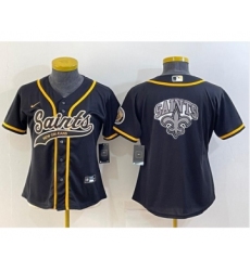 Women's New Orleans Saints Black Team Big Logo With Patch Cool Base Stitched Baseball Jersey