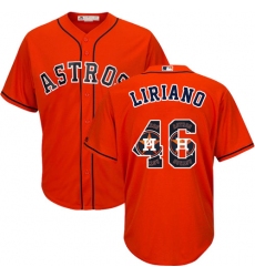 Men's Majestic Houston Astros #46 Francisco Liriano Authentic Orange Team Logo Fashion Cool Base MLB Jersey