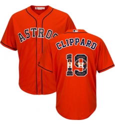 Men's Majestic Houston Astros #19 Tyler Clippard Authentic Orange Team Logo Fashion Cool Base MLB Jersey