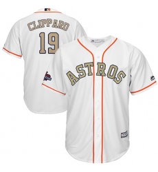 Youth Majestic Houston Astros #19 Tyler Clippard Authentic White 2018 Gold Program Cool Base MLB Jersey