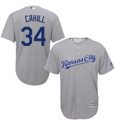 Men's Majestic Kansas City Royals #34 Trevor Cahill Replica Grey Road Cool Base MLB Jersey