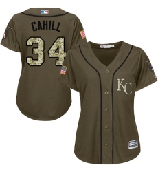 Women's Majestic Kansas City Royals #34 Trevor Cahill Authentic Green Salute to Service MLB Jersey