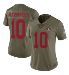 Women's Nike San Francisco 49ers #10 Jimmy Garoppolo Limited Olive 2017 Salute to Service NFL Jersey