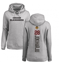 NHL Women's Adidas Chicago Blackhawks #28 Henri Jokiharju Ash Backer Pullover Hoodie