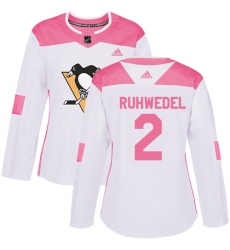 Women's Adidas Pittsburgh Penguins #2 Chad Ruhwedel Authentic White/Pink Fashion NHL Jersey