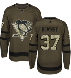Men's Adidas Pittsburgh Penguins #37 Carter Rowney Authentic Green Salute to Service NHL Jersey