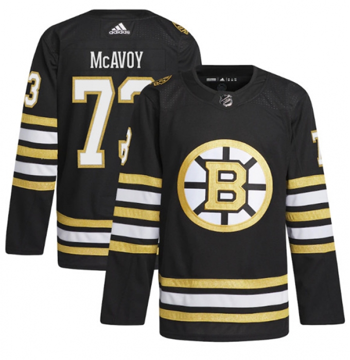 Men's Boston Bruins #73 Charlie McAvoy Black 100th Anniversary Stitched Jersey