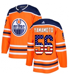 Youth Adidas Edmonton Oilers #56 Kailer Yamamoto Authentic Orange USA Flag Fashion NHL Jersey