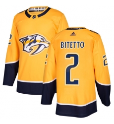 Men's Adidas Nashville Predators #2 Anthony Bitetto Authentic Gold Home NHL Jersey