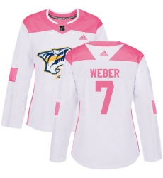 Women's Adidas Nashville Predators #7 Yannick Weber Authentic White/Pink Fashion NHL Jersey