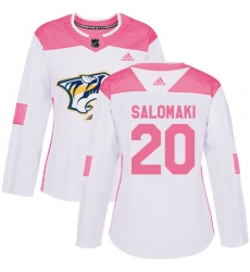 Women's Adidas Nashville Predators #20 Miikka Salomaki Authentic White/Pink Fashion NHL Jersey