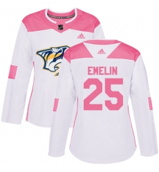 Women's Adidas Nashville Predators #25 Alexei Emelin Authentic White/Pink Fashion NHL Jersey