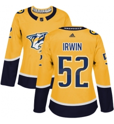 Women's Adidas Nashville Predators #52 Matt Irwin Authentic Gold Home NHL Jersey