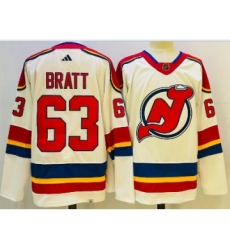 Men's New Jersey Devils #63 Jesper Bratt White 2022 Reverse Retro Authentic Jersey