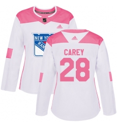 Women's Adidas New York Rangers #28 Paul Carey Authentic White/Pink Fashion NHL Jersey