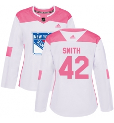 Women's Adidas New York Rangers #42 Brendan Smith Authentic White/Pink Fashion NHL Jersey