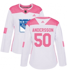 Women's Adidas New York Rangers #50 Lias Andersson Authentic White/Pink Fashion NHL Jersey