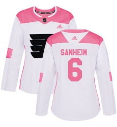 Women's Adidas Philadelphia Flyers #6 Travis Sanheim Authentic White/Pink Fashion NHL Jersey