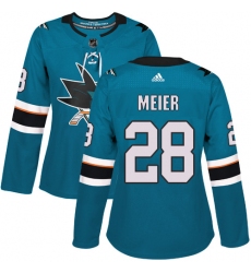Women's Adidas San Jose Sharks #28 Timo Meier Premier Teal Green Home NHL Jersey