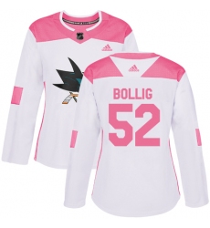 Women's Adidas San Jose Sharks #52 Brandon Bollig Authentic White/Pink Fashion NHL Jersey