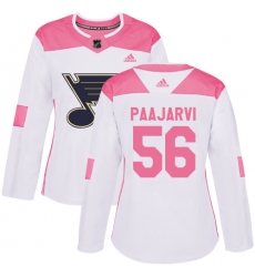 Women's Adidas St. Louis Blues #56 Magnus Paajarvi Authentic White/Pink Fashion NHL Jersey