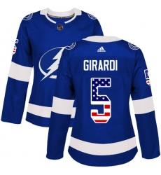 Women's Adidas Tampa Bay Lightning #5 Dan Girardi Authentic Blue USA Flag Fashion NHL Jersey