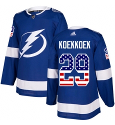 Youth Adidas Tampa Bay Lightning #29 Slater Koekkoek Authentic Blue USA Flag Fashion NHL Jersey