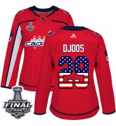 Women's Adidas Washington Capitals #29 Christian Djoos Authentic Red USA Flag Fashion 2018 Stanley Cup Final NHL Jersey