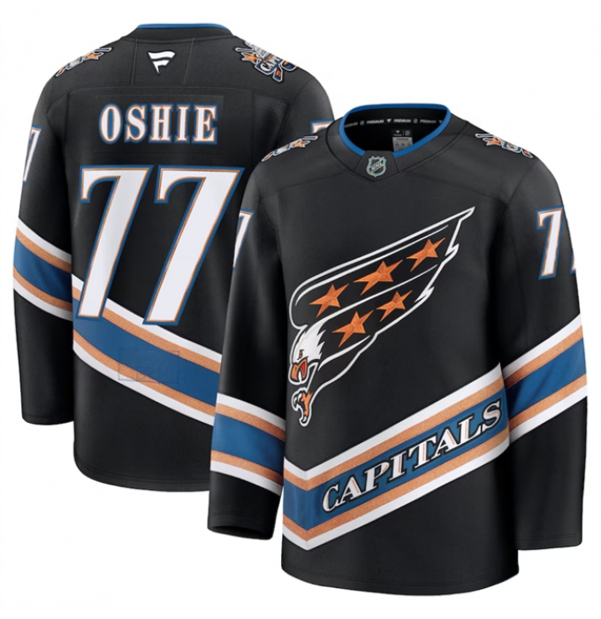 Men's Washington Capitals #77 TJ Oshie Black 2024-25 Alternate Stitched Hockey Jersey