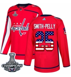 Men's Adidas Washington Capitals #25 Devante Smith-Pelly Authentic Red USA Flag Fashion 2018 Stanley Cup Final Champions NHL Jersey