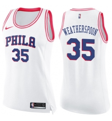 Women's Nike Philadelphia 76ers #35 Clarence Weatherspoon Swingman White/Pink Fashion NBA Jersey